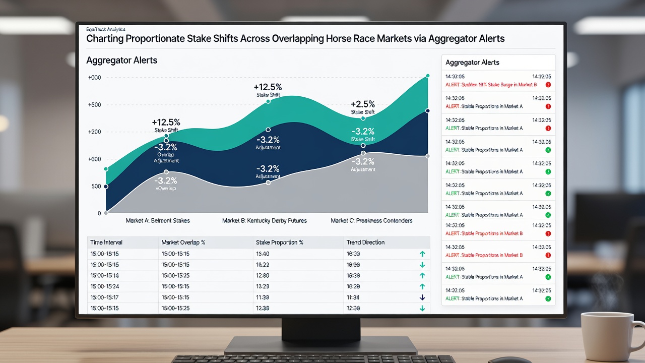 Mobile screen showing aggregator alert with stake proportion calculations for horse race markets