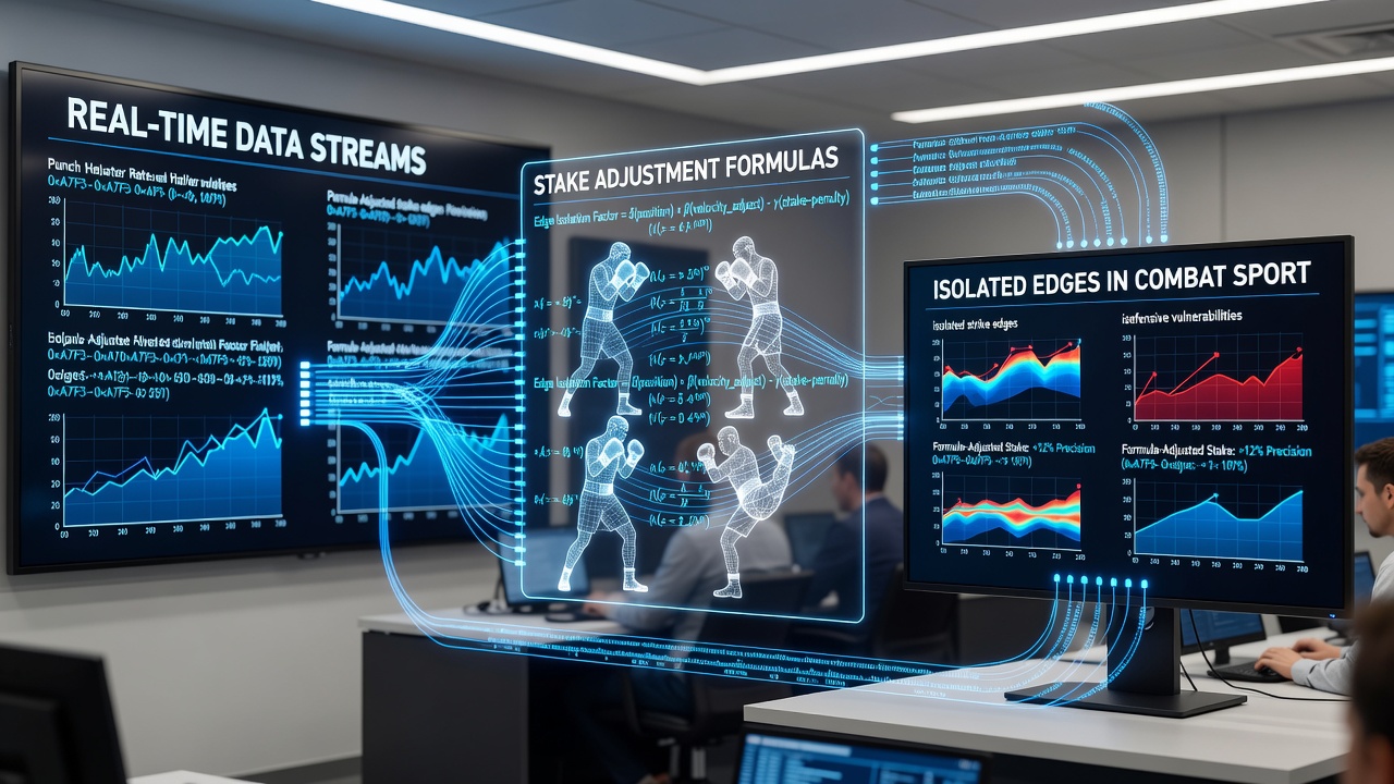Flow diagram of stake adjustment formulas integrated with combat sports data streams