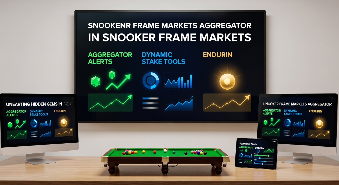 Digital dashboard displaying snooker odds aggregator with highlighted frame alerts and stake calculator outputs